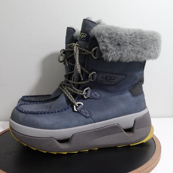 UGG Auden Winter Boots Men Size 11 Navy Waterproof Shearling Lined Snow Moc Toe - Picture 5 of 10
